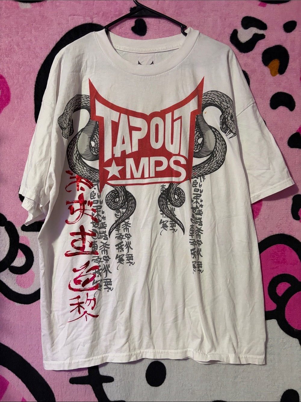 Tapout White Tee with Red Logo and Black Snakes